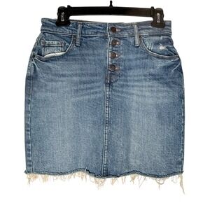 Old Navy Denim Mini Skirt‎ Size 2 Button Fly Raw Hem Distressed Blue Jean Y2K